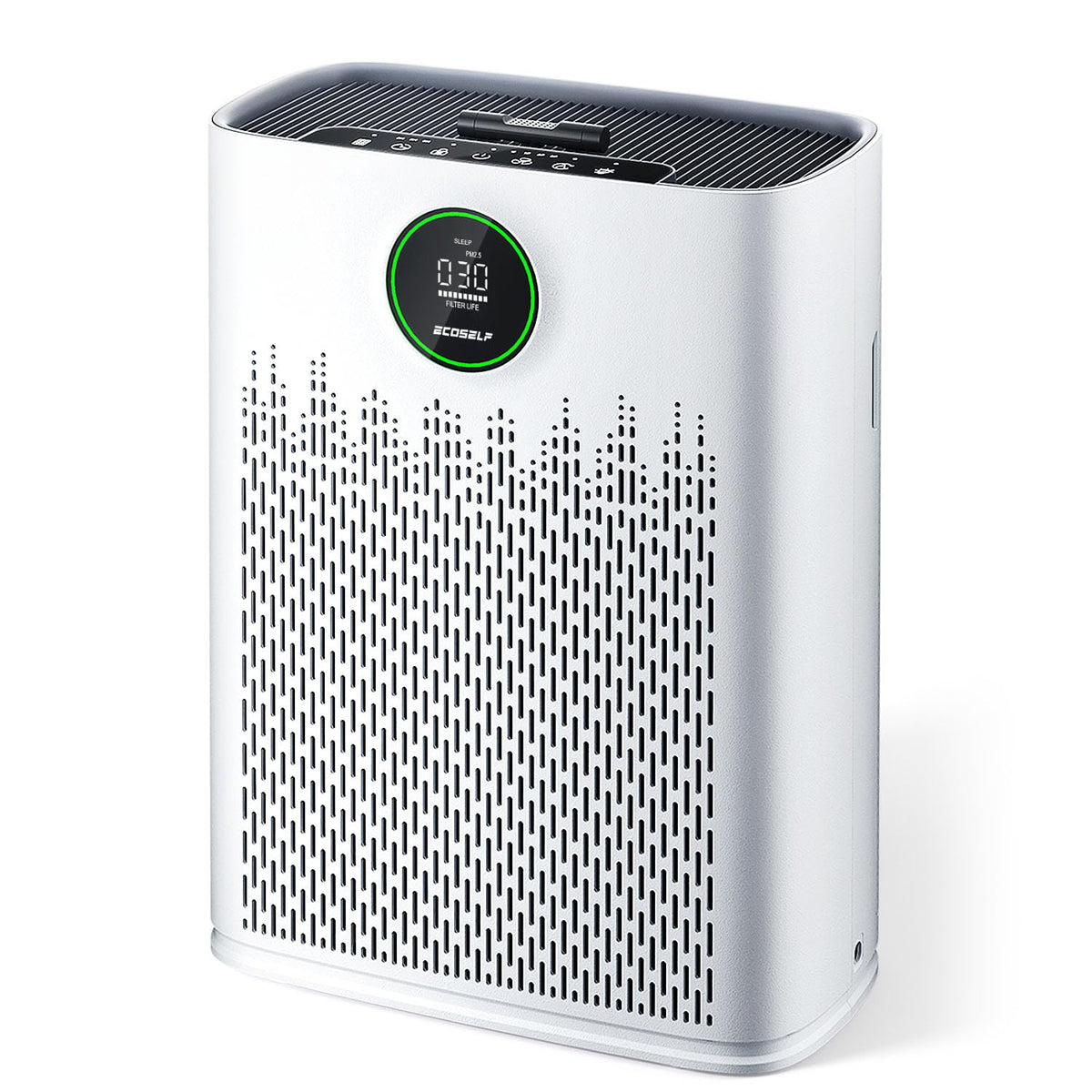 EcoSelf air purifier HAP603 in large-room mode purifies spaces up to 2400 ft² for open living areas.