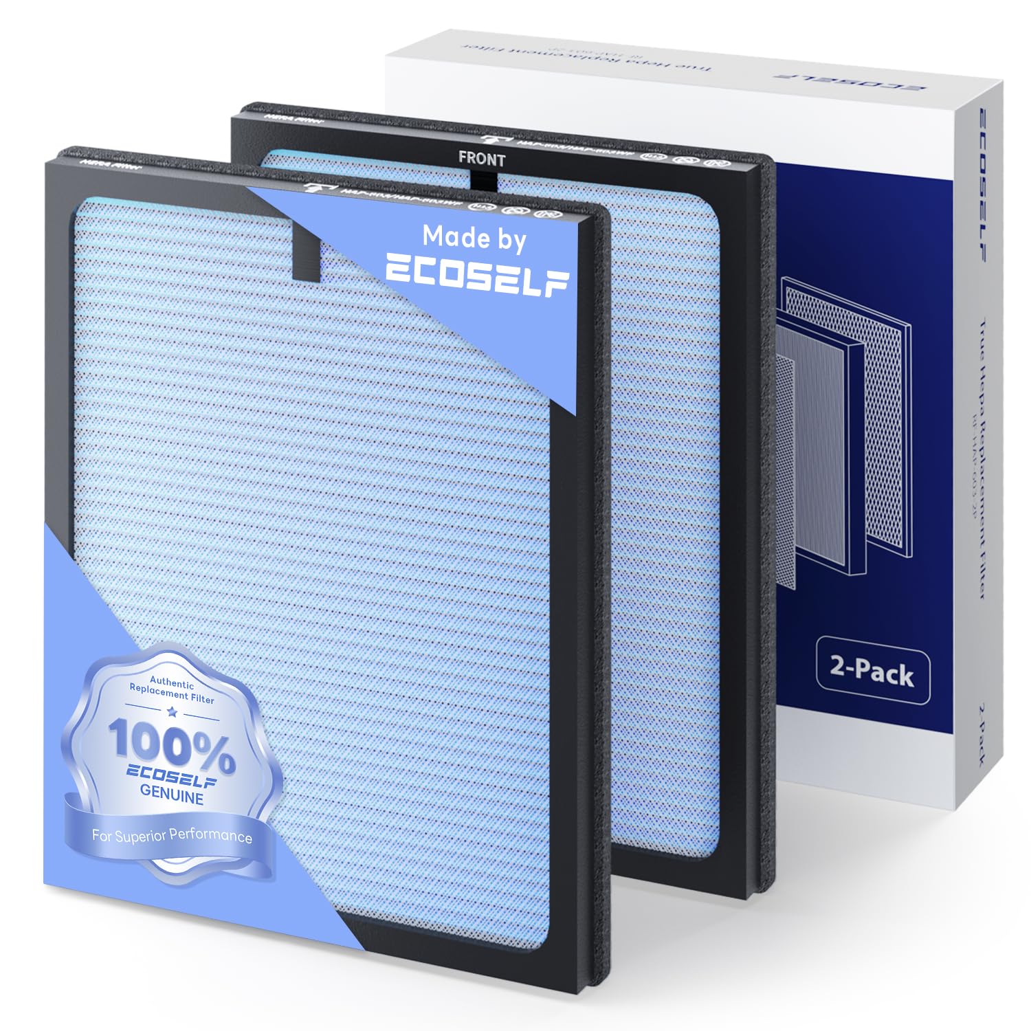 ECOSELF HAP603 blue filter two-pack close-up for easy replacement.