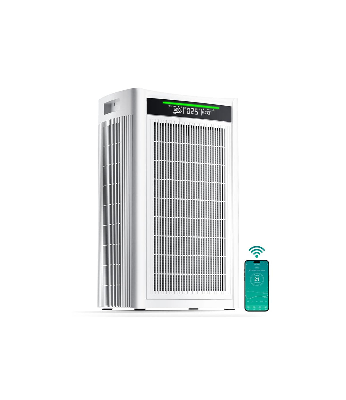 ECOSELF HAP608 large room purifier shows 4800 ft² coverage for living spaces.