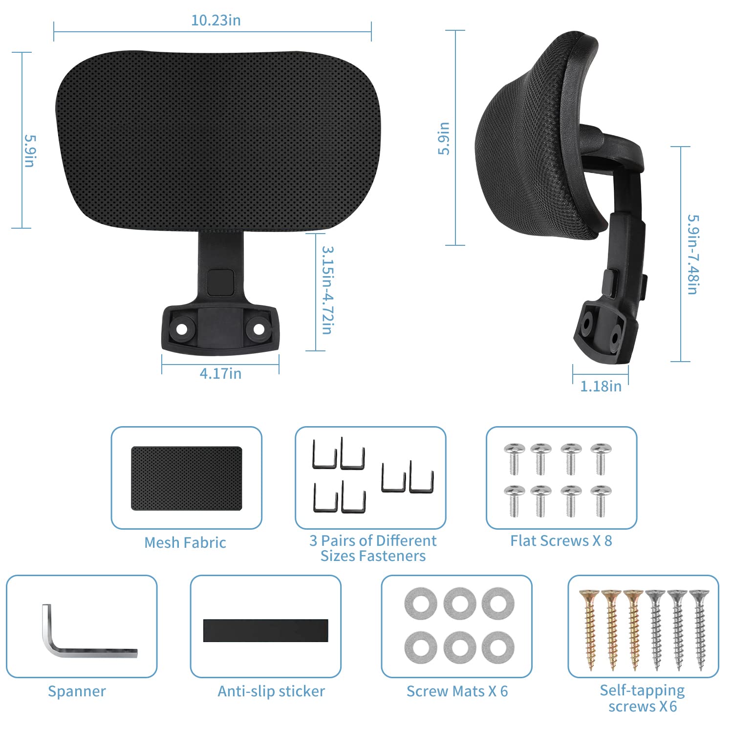 ECOSI headrest angle adjustment allows comfortable tilt and posture support