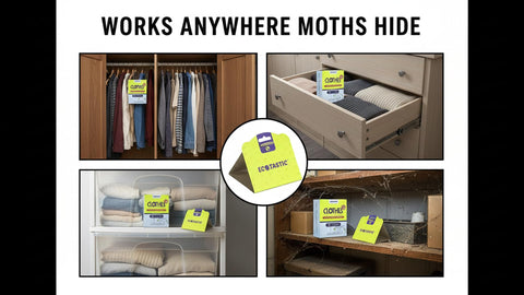 ECOTASTIC traps use pheromone lure to interrupt moth breeding.