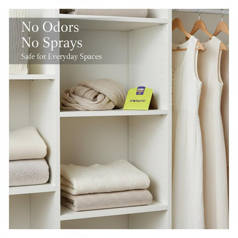 ECOTASTIC traps in fabric storage area safeguarding textiles.