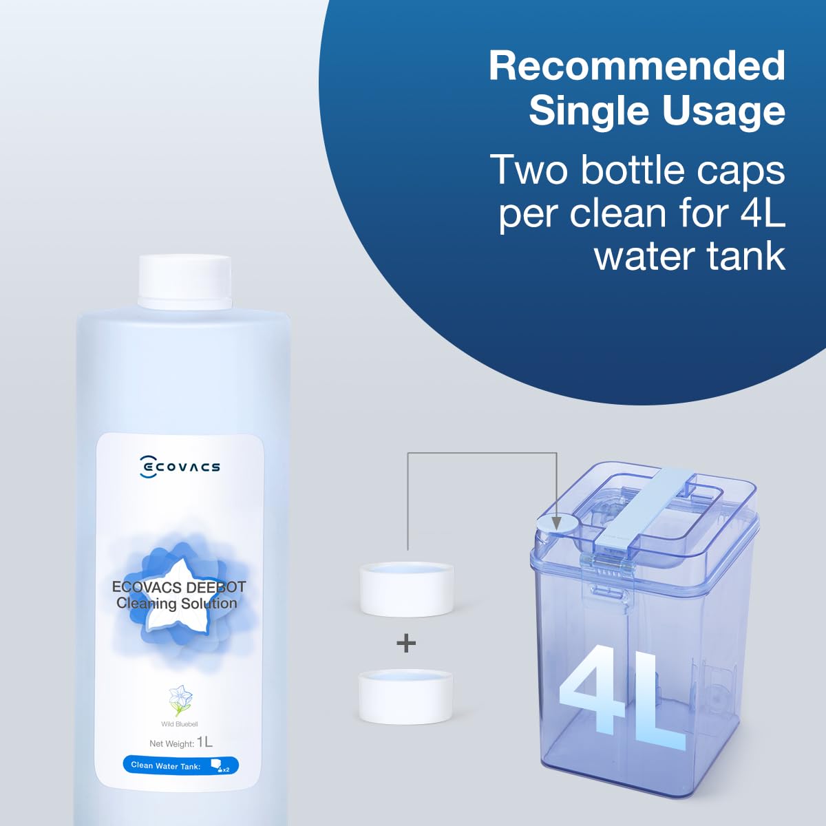 ECOVACS bottle label emphasizes 1L capacity and fresh scent