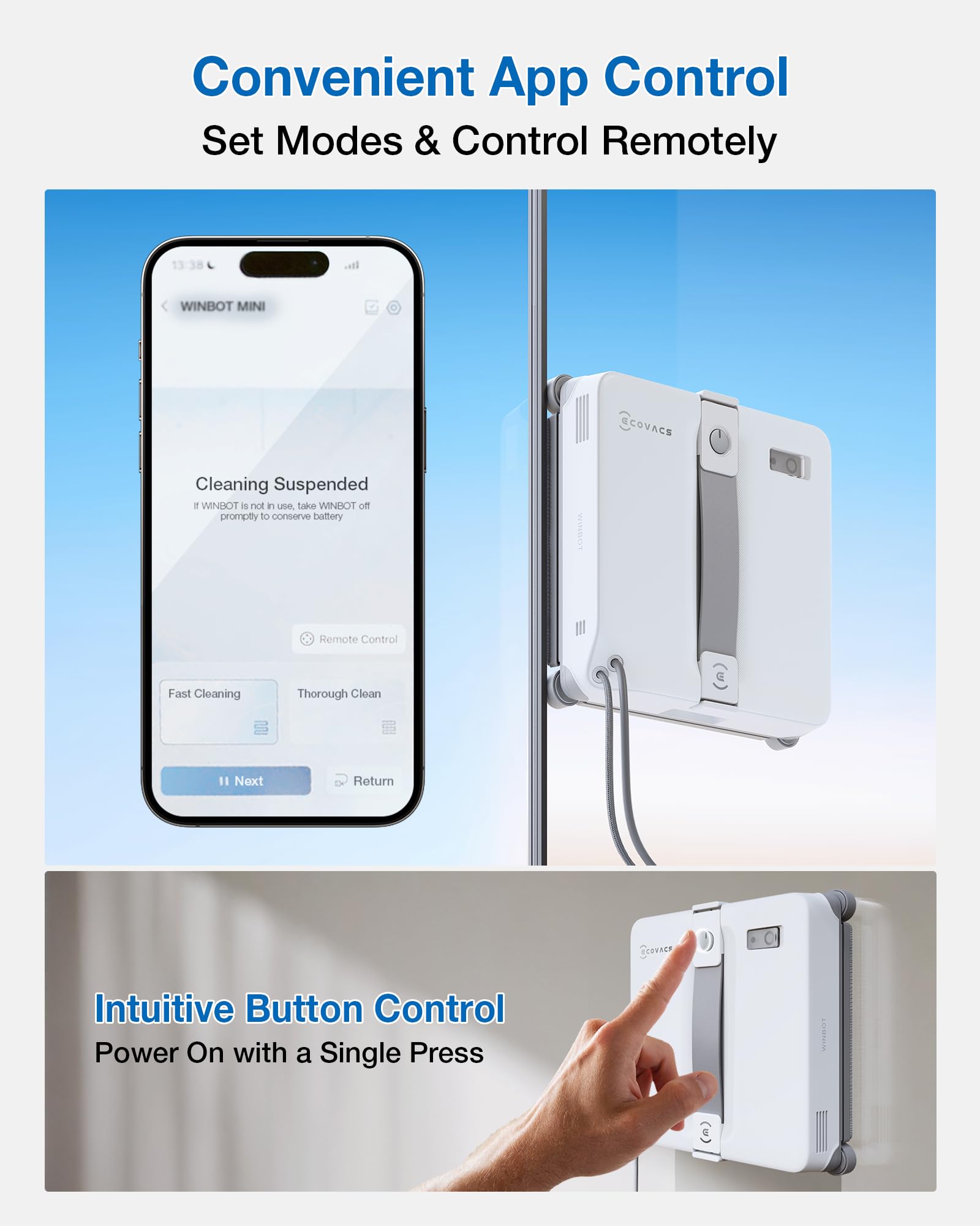 ECOVACS Winbot Mini2 smart-navigation plans efficient cleaning routes.