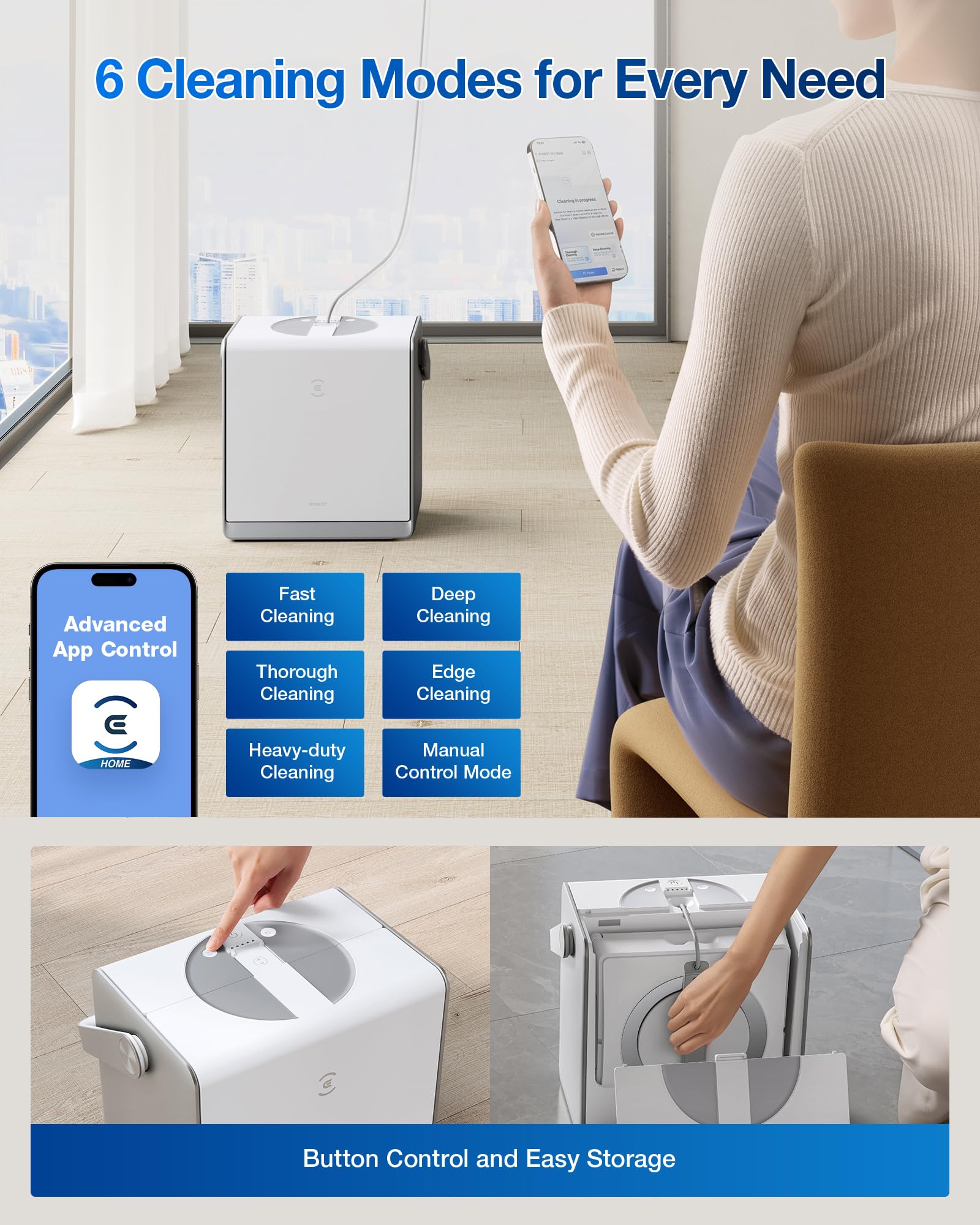 ECOVACS WINBOT W2 PRO Omni 12-stage protection ensures safe operation.