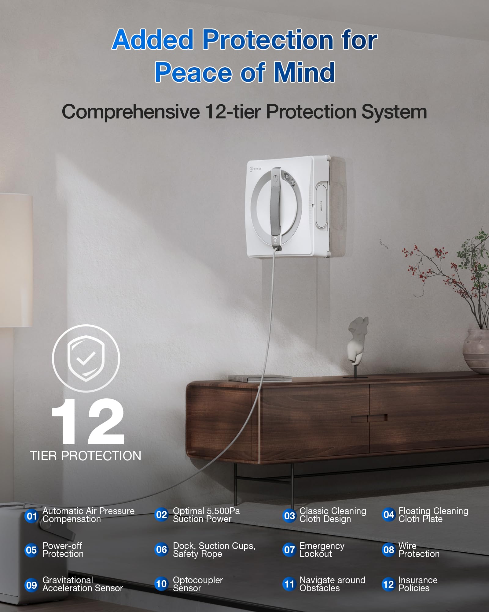 ECOVACS WINBOT W2 PRO Omni uses WIN-SLAM 4.0 path planning for efficient routing.