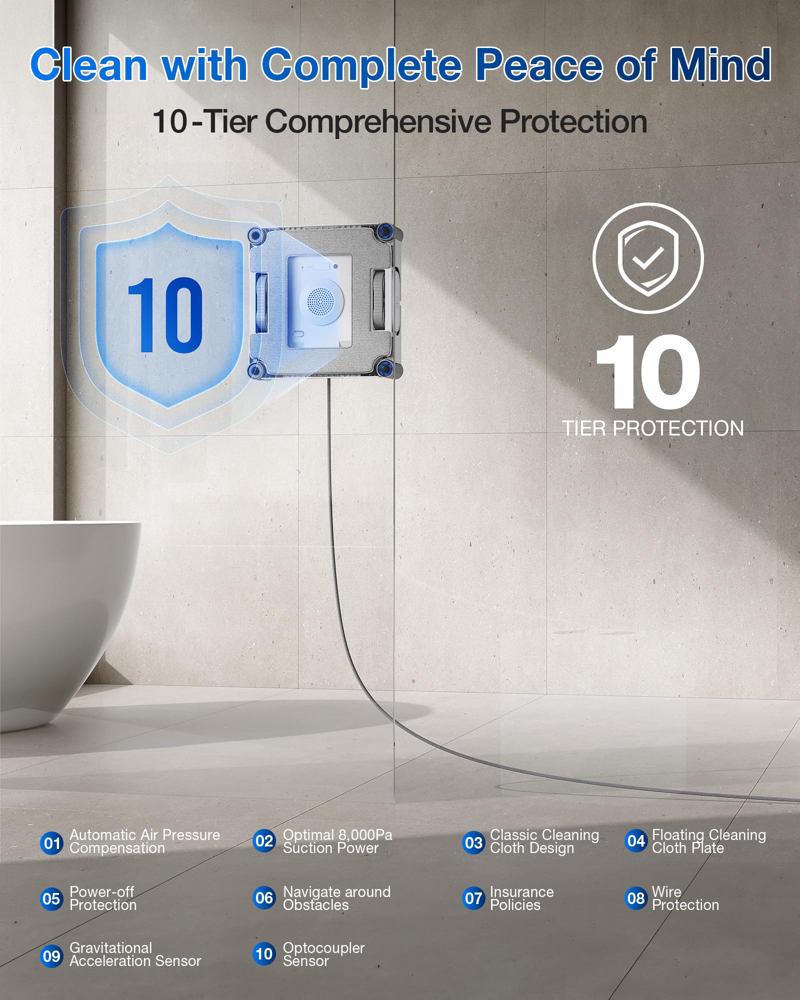 ECOVACS Winbot W2S follows optimized cleaning patterns on panes