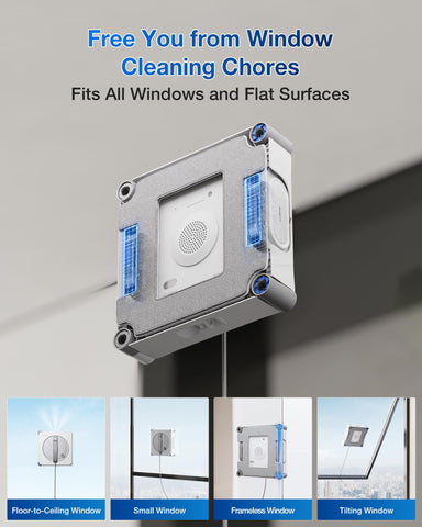 Large glass coverage improved by ECOVACS Winbot W2S systematic cleaning on windows