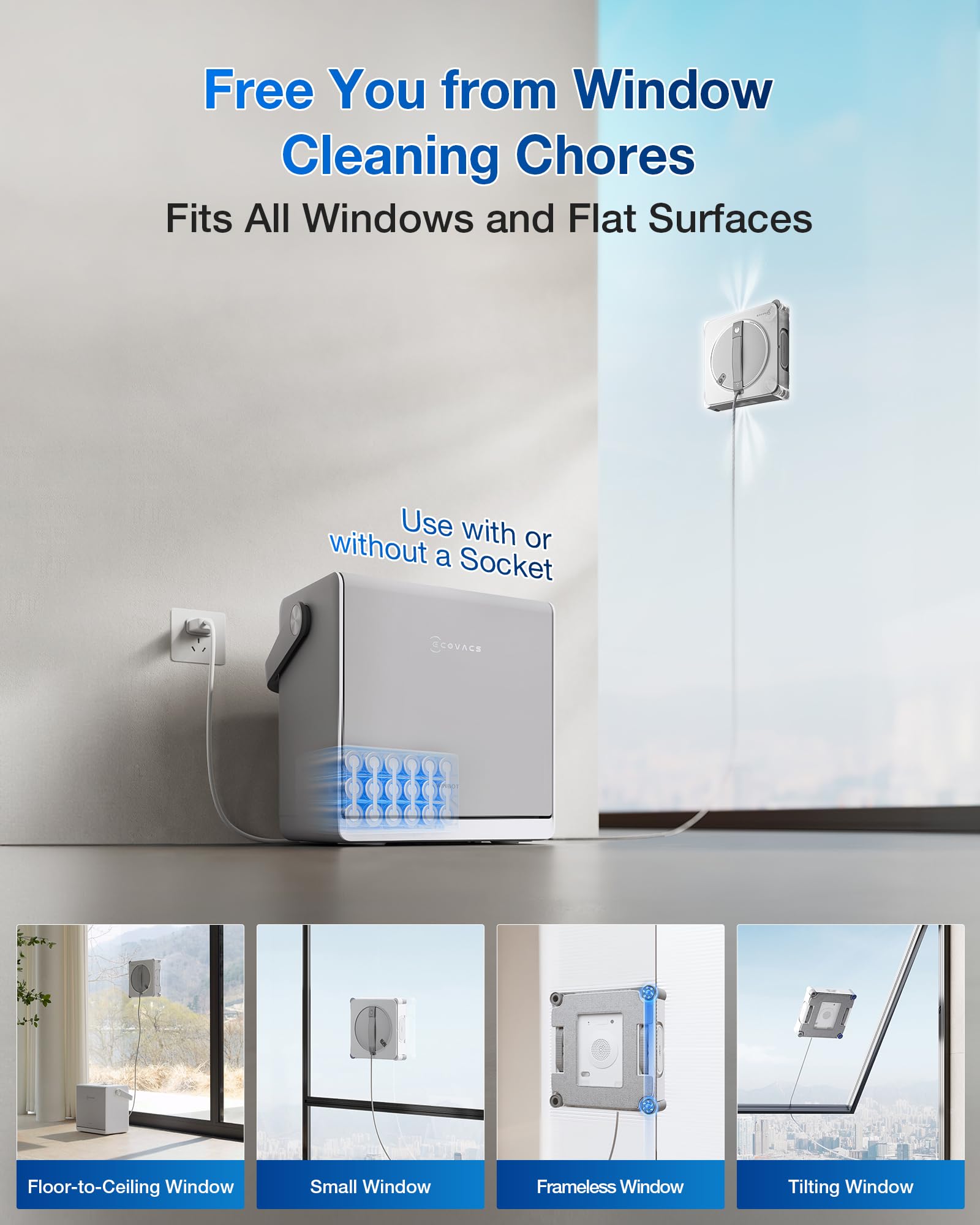 ECOVACS WINBOT W2S Omni 110-minute battery life for extended sessions