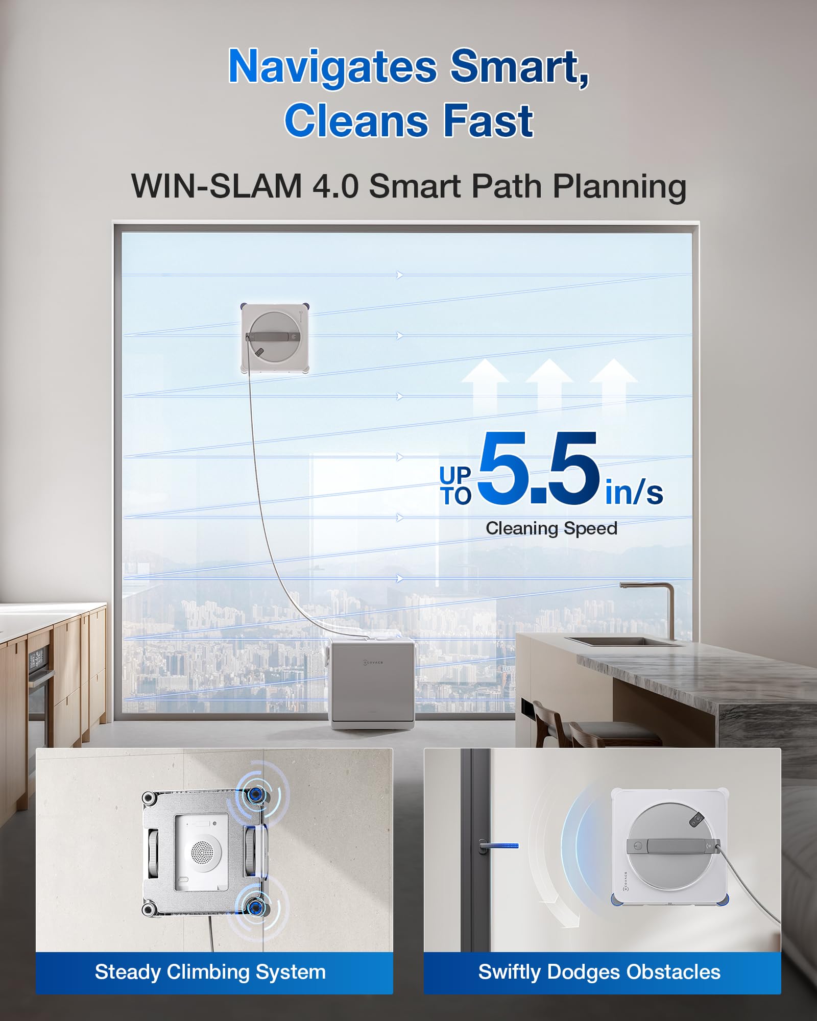 ECOVACS WINBOT W2S Omni cordless operation enables flexible cleaning