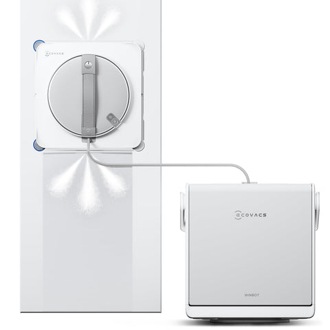 ECOVACS WINBOT W2S Omni edge-clean closeup highlights edge-to-edge precision for cleaner window edges