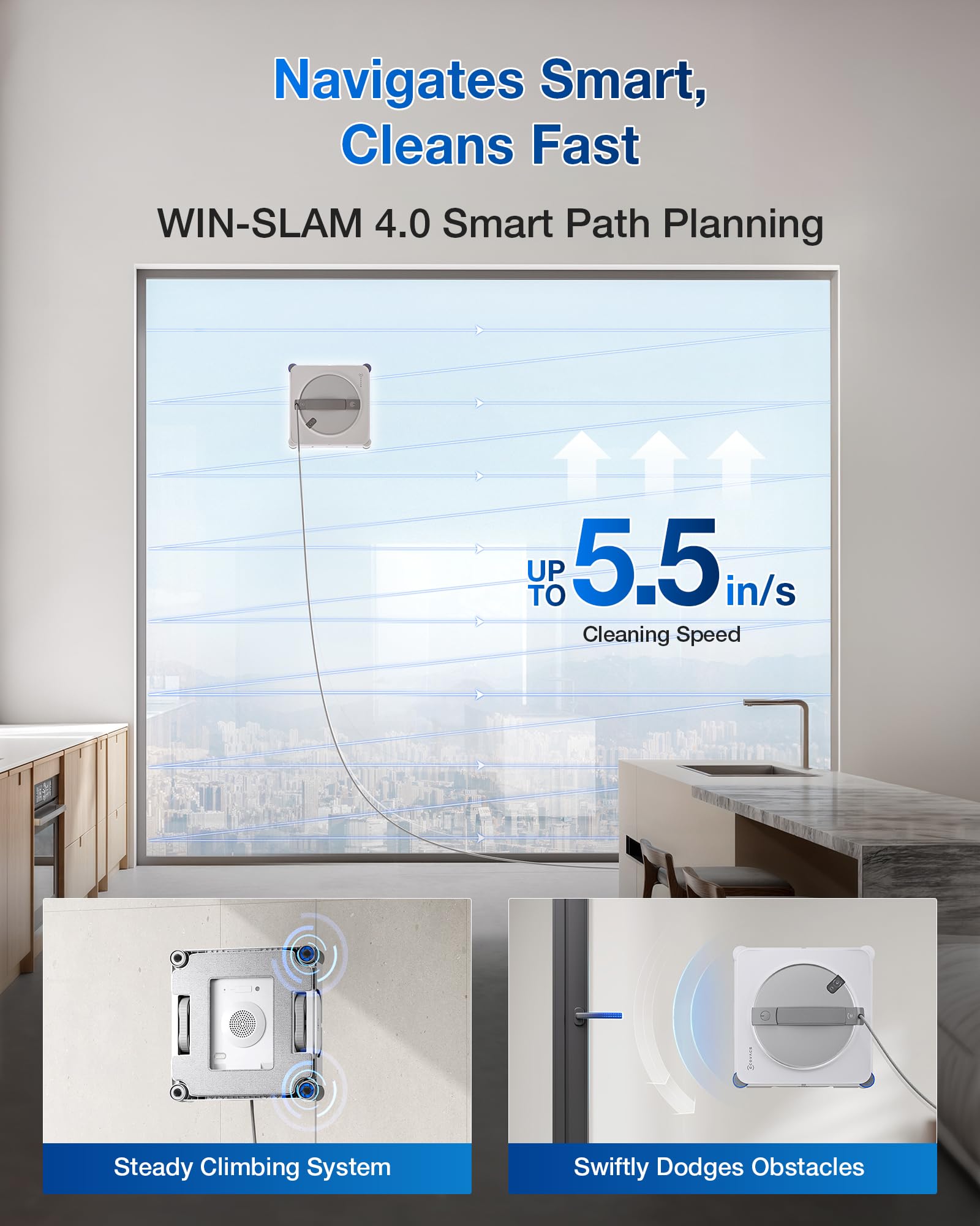 WIN-SLAM 4.0 navigation guides ECOVACS Winbot W2S across glass surfaces