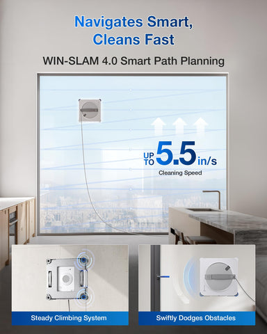 WIN-SLAM 4.0 navigation guides ECOVACS Winbot W2S across glass surfaces