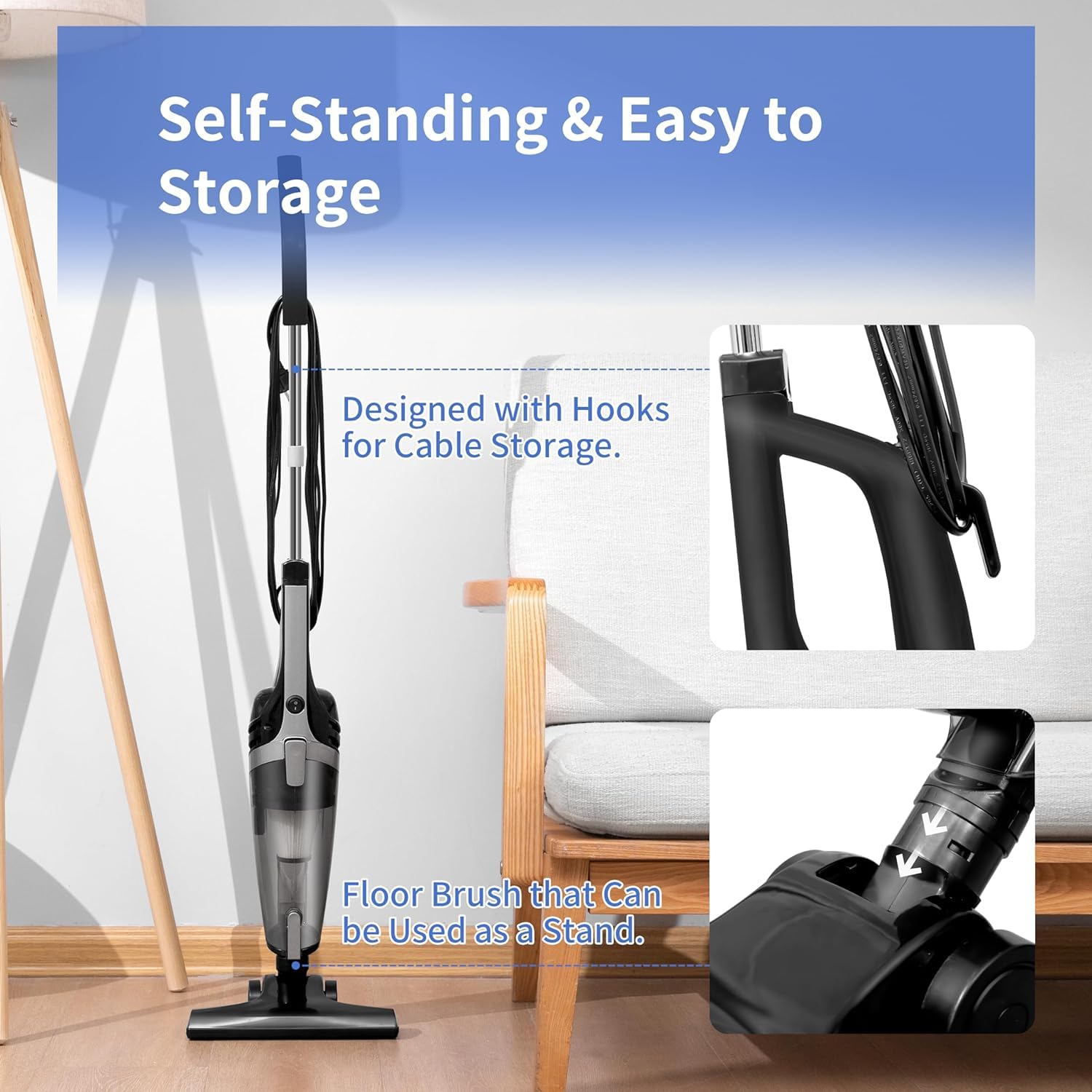 ECOVORTEX corded vacuum highlights a 16ft cord for broad reach.