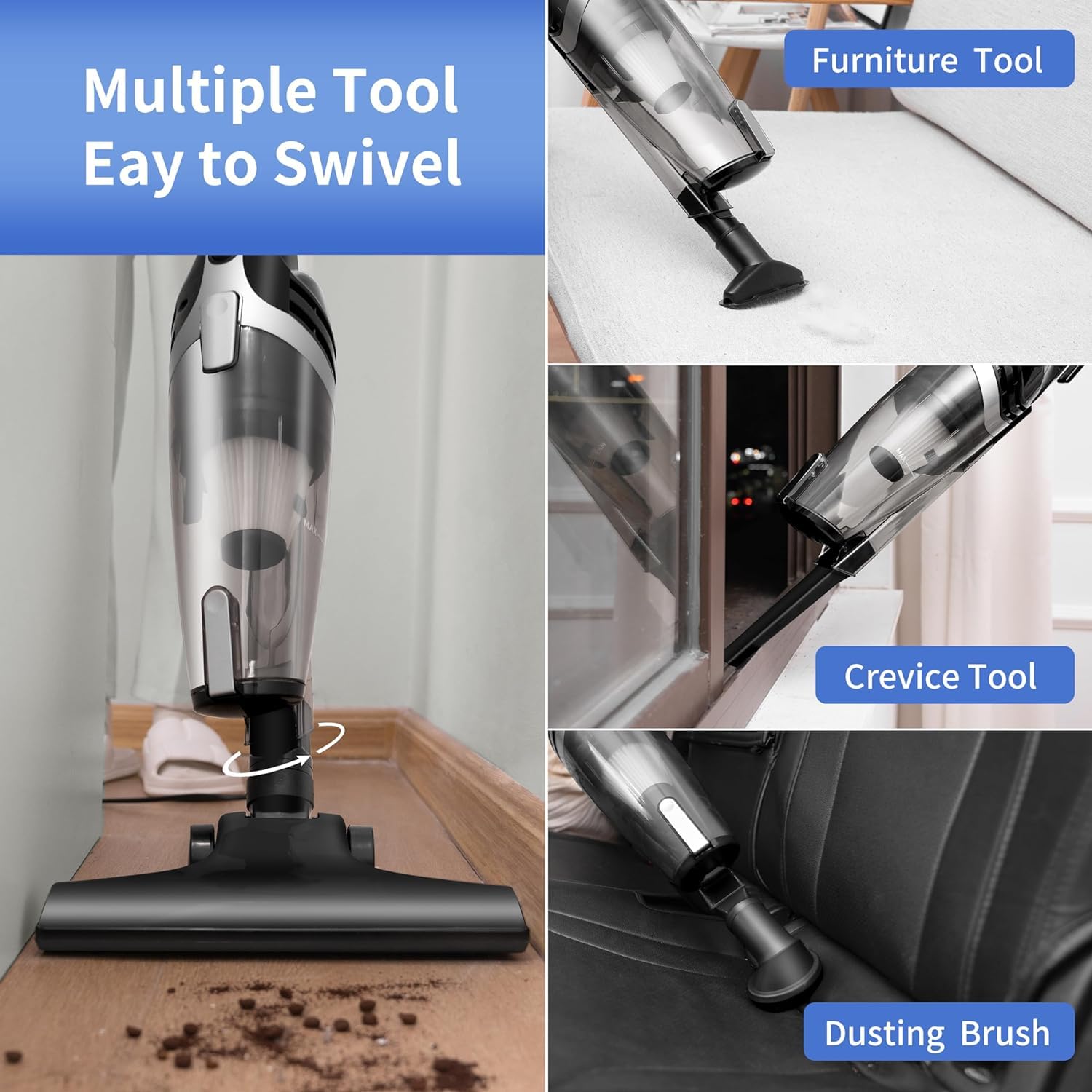 ECOVORTEX 2-in-1 handheld setup facilitates stairs and car interiors.