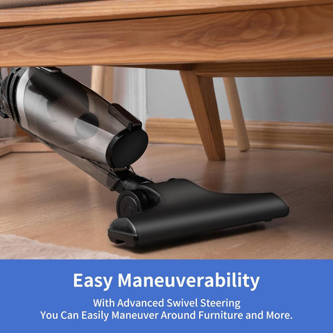 ECOVORTEX vacuum cleans stairs with a flexible nozzle for easy access.