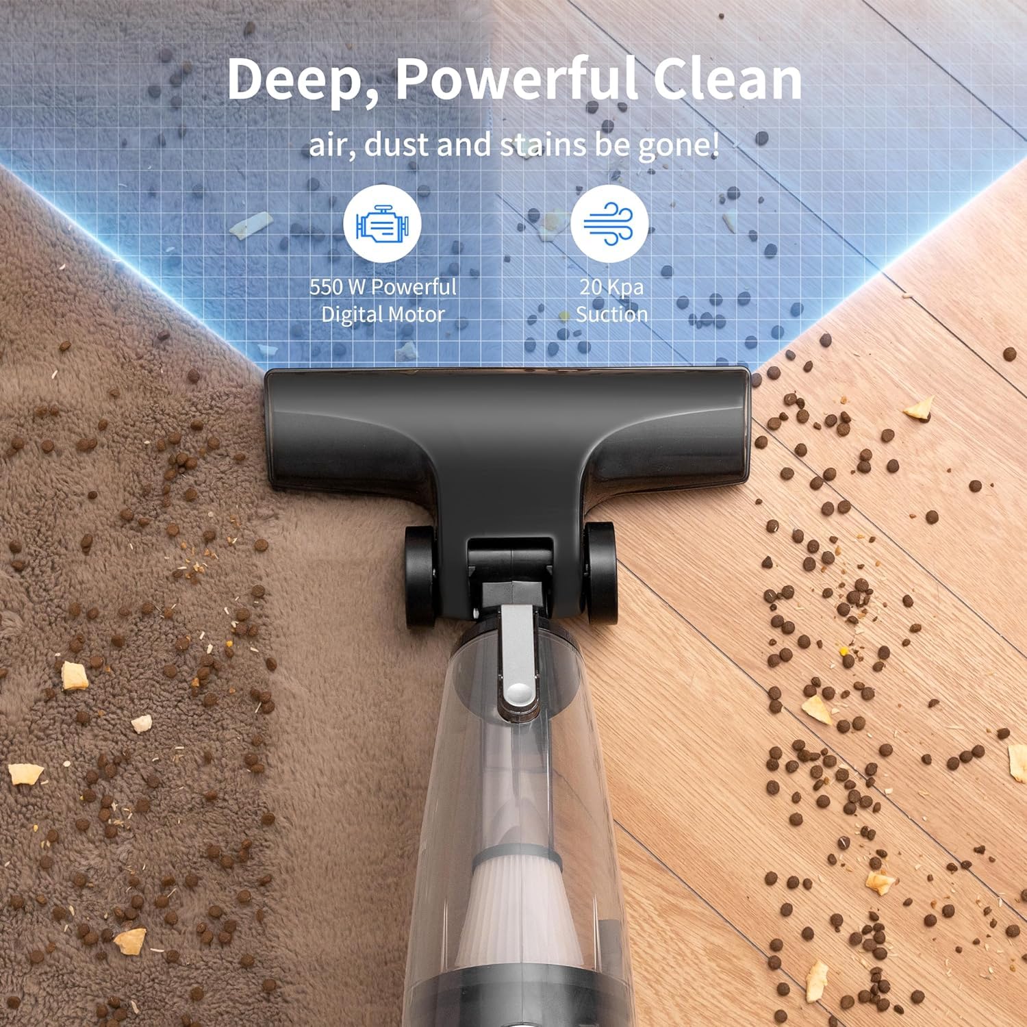 ECOVORTEX stick vacuum cleaning wooden floor with easy maneuverability.