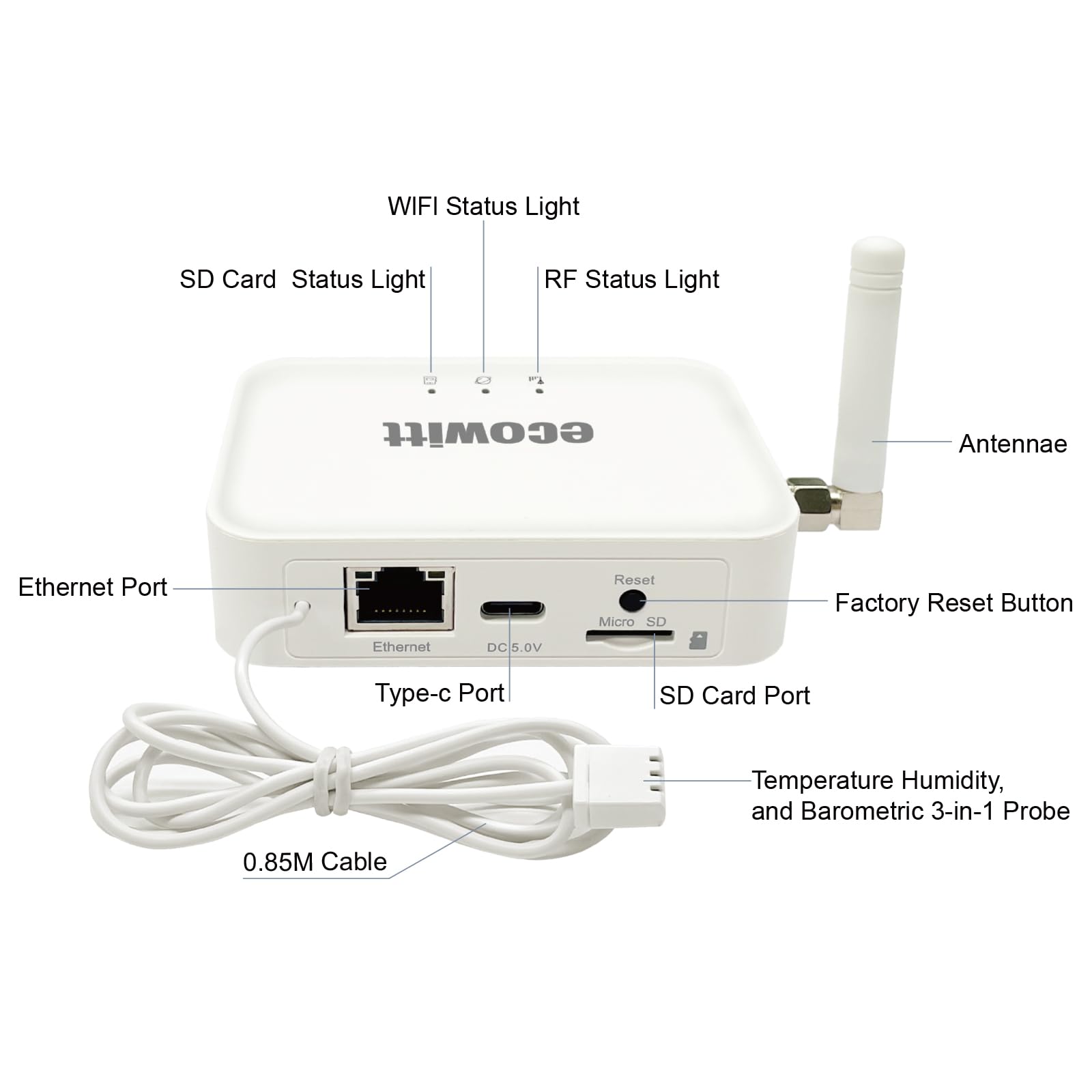 Ecowitt GW3000 connected to Wi‑Fi or Ethernet enables flexible network setup