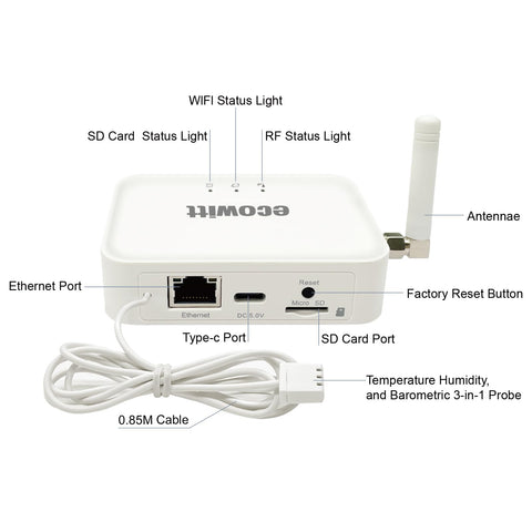 Ecowitt GW3000 connected to Wi‑Fi or Ethernet enables flexible network setup