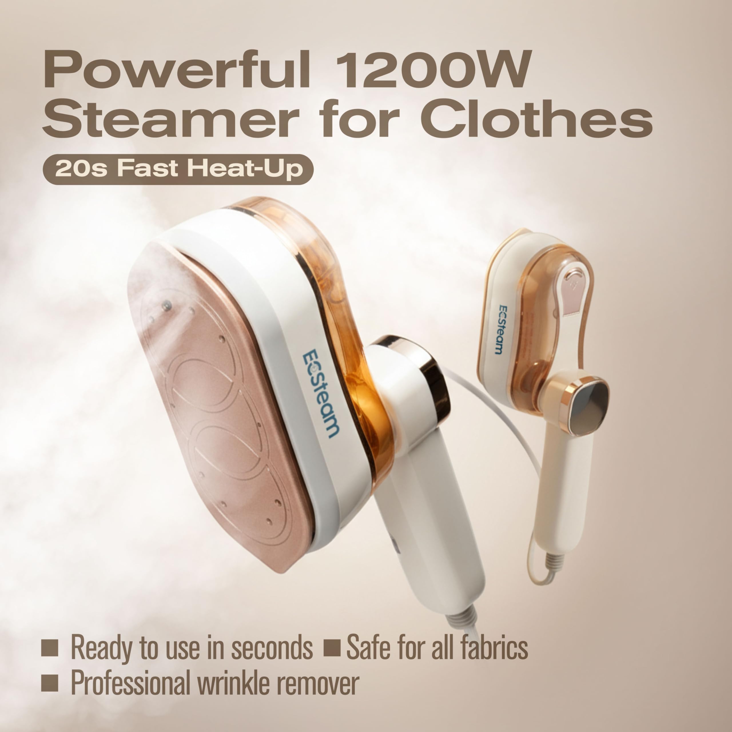 ECSteam steamer 2-in-1 handheld design highlights portability for on-the-go care.