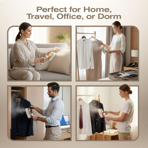 ECSteam steamer-curtains-bed-linens-use shows versatile fabric care at home or away.