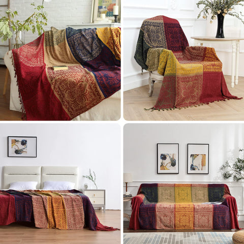 Edcooy Boho Throw Blanket on bed; cozy layering for a relaxing morning.