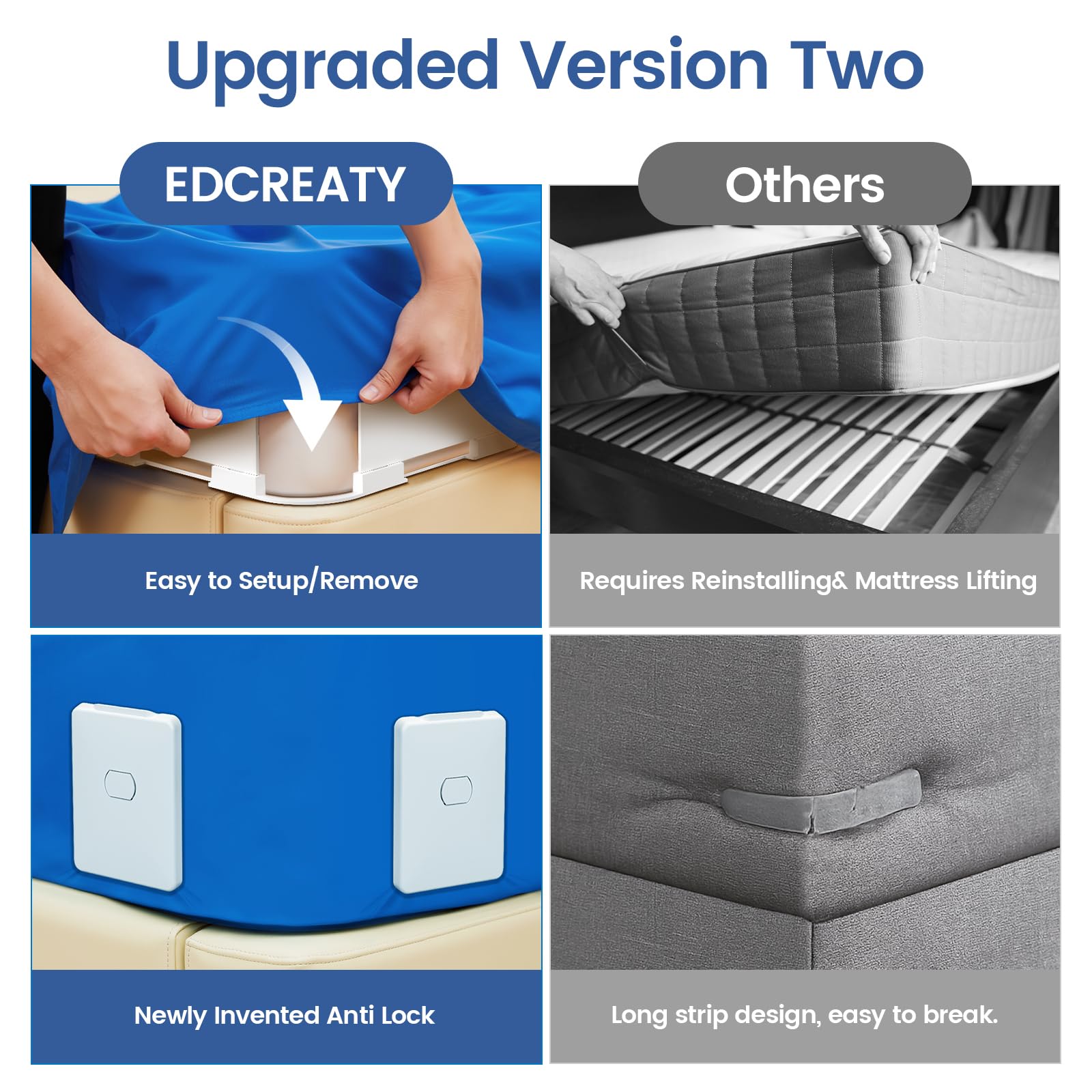 EDCREATY bed sheet holders install easily and remove without fuss.