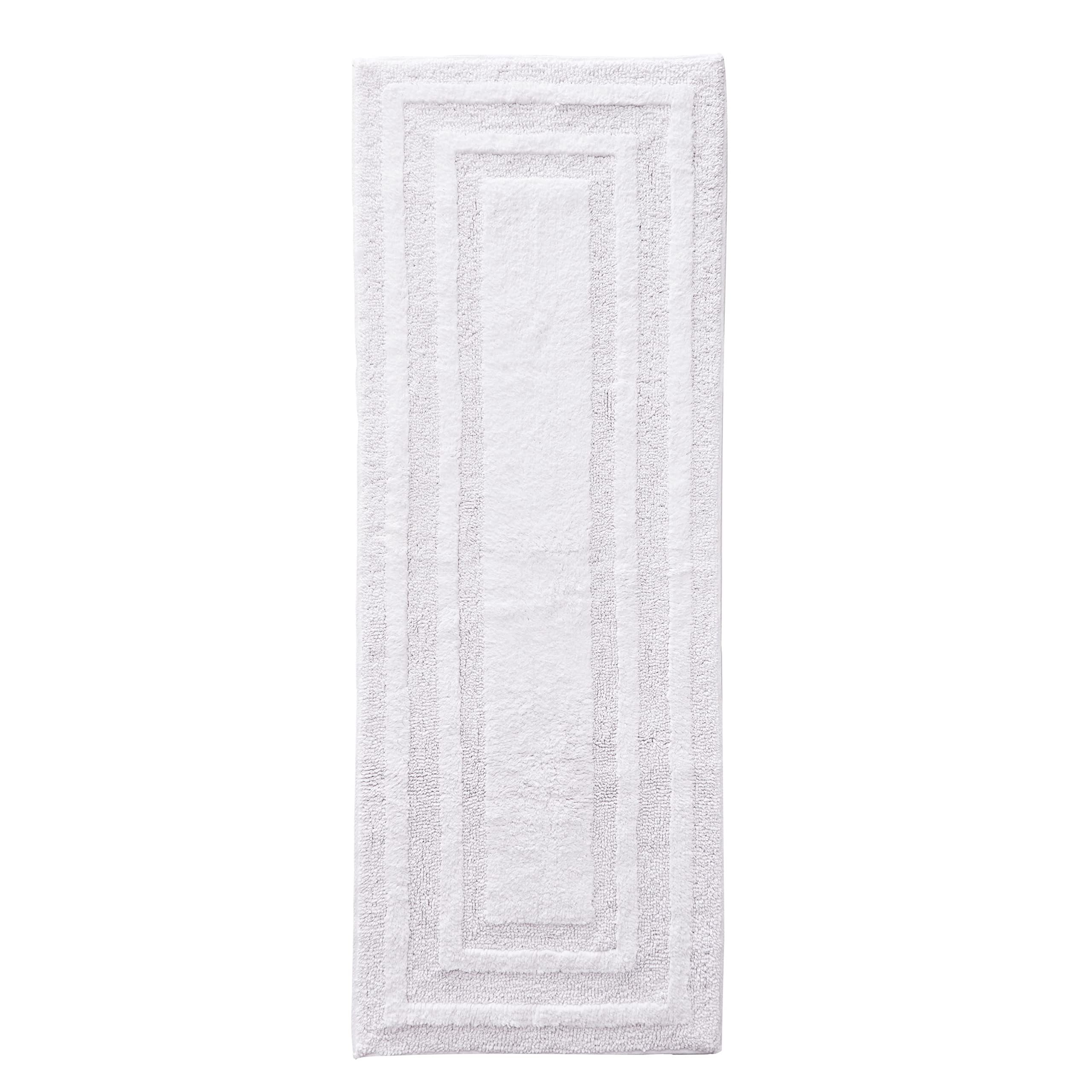 Eddie Bauer Logan White bath rug features plush cotton texture for luxurious underfoot comfort.