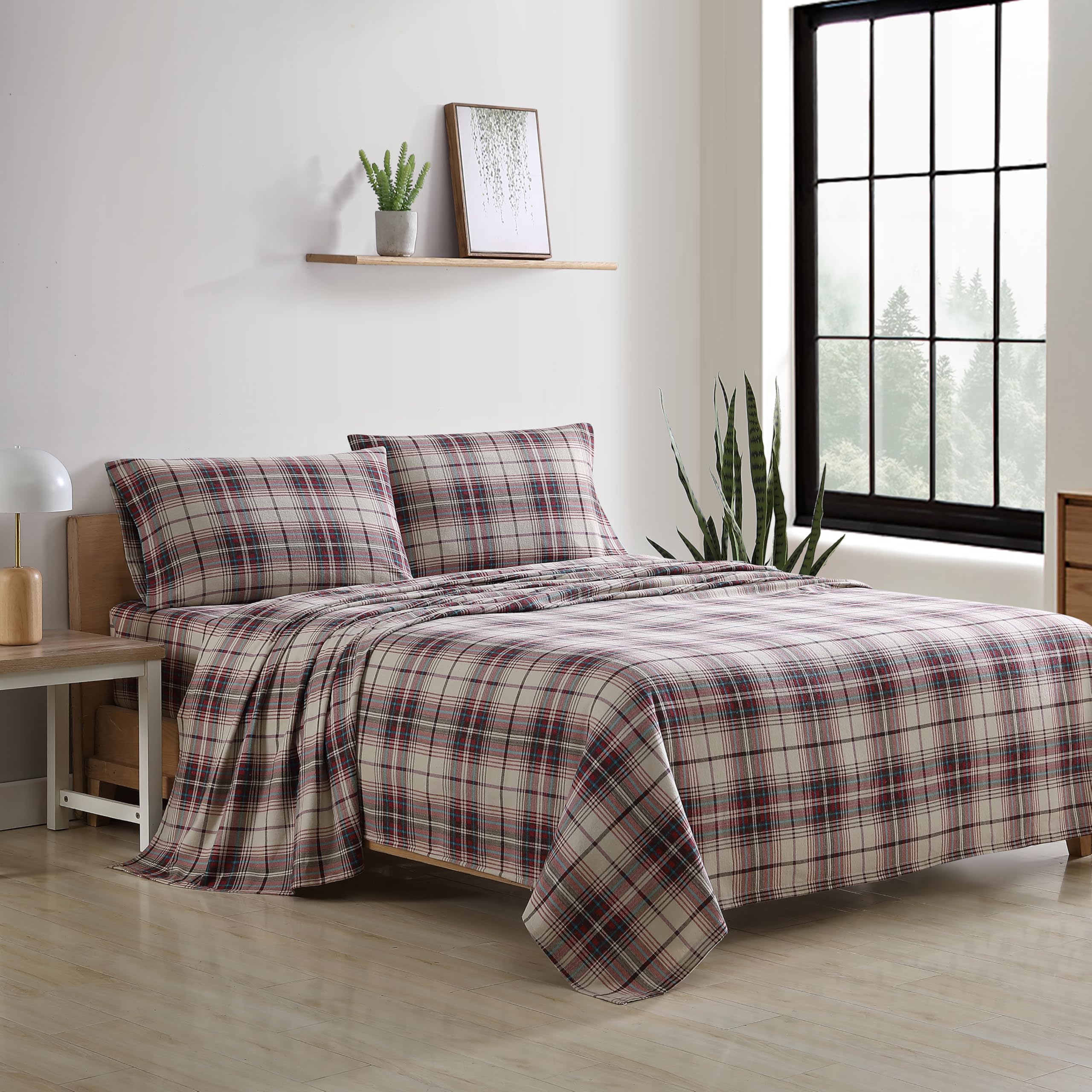 Eddie Bauer Montlake Plaid Red fitted sheet with all-around elastic for a secure fit