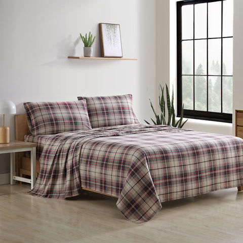 Eddie Bauer Montlake Plaid Red fitted sheet with all-around elastic for a secure fit