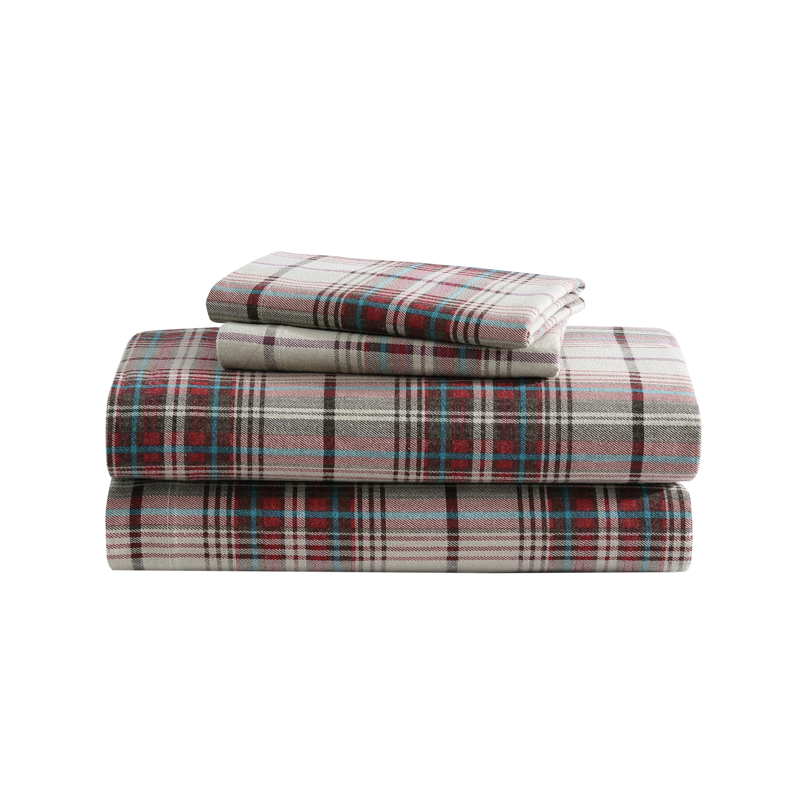 Eddie Bauer Montlake Plaid Red flat sheet in soft brushed cotton for cozy nights