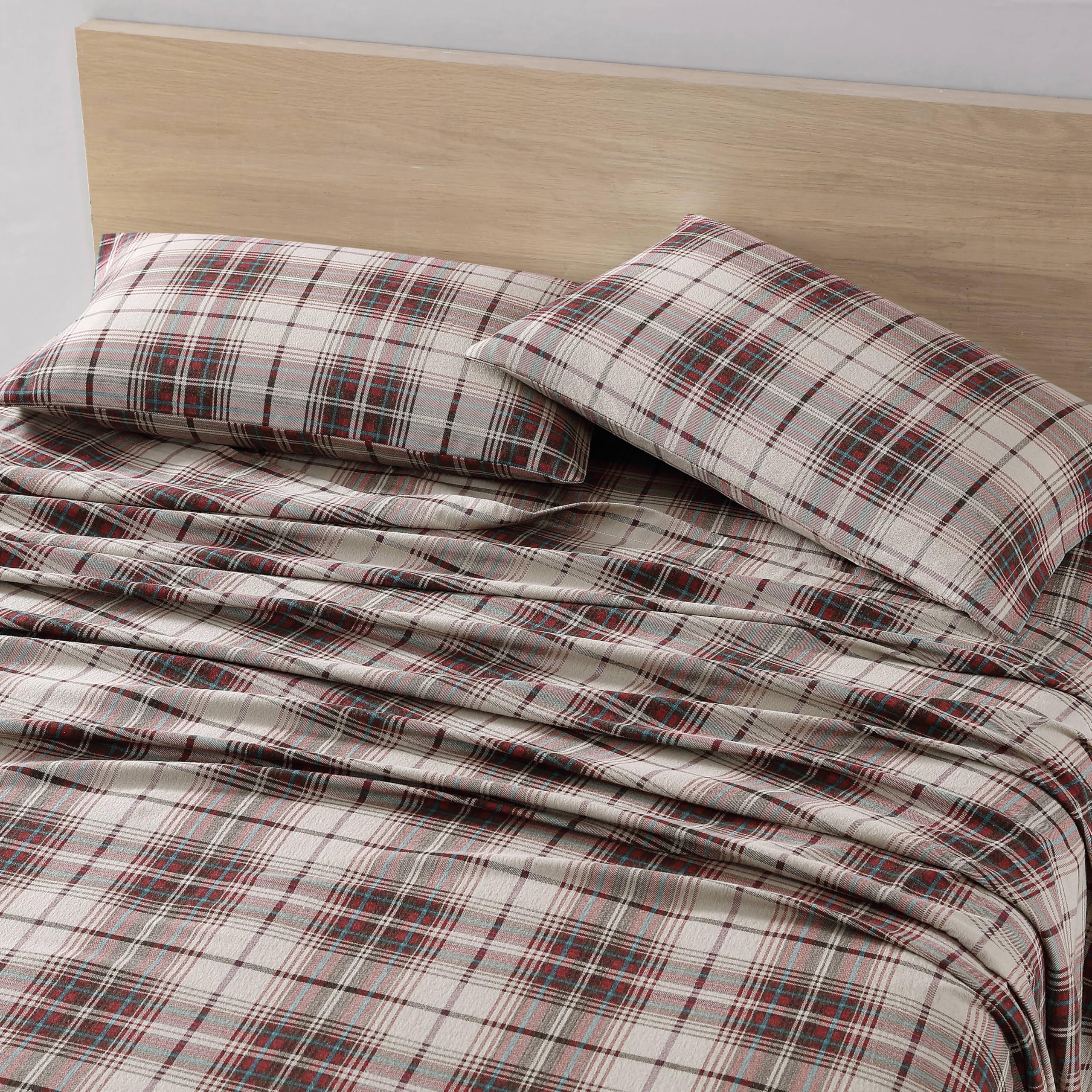Eddie Bauer Montlake Plaid Red pillowcase 1 showing soft, easy-care fabric