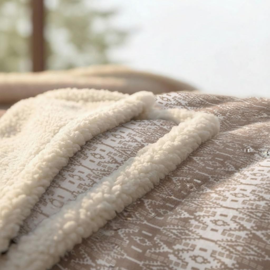 Eddie Bauer Sherpa throw blanket draped over a sofa showing size and warmth