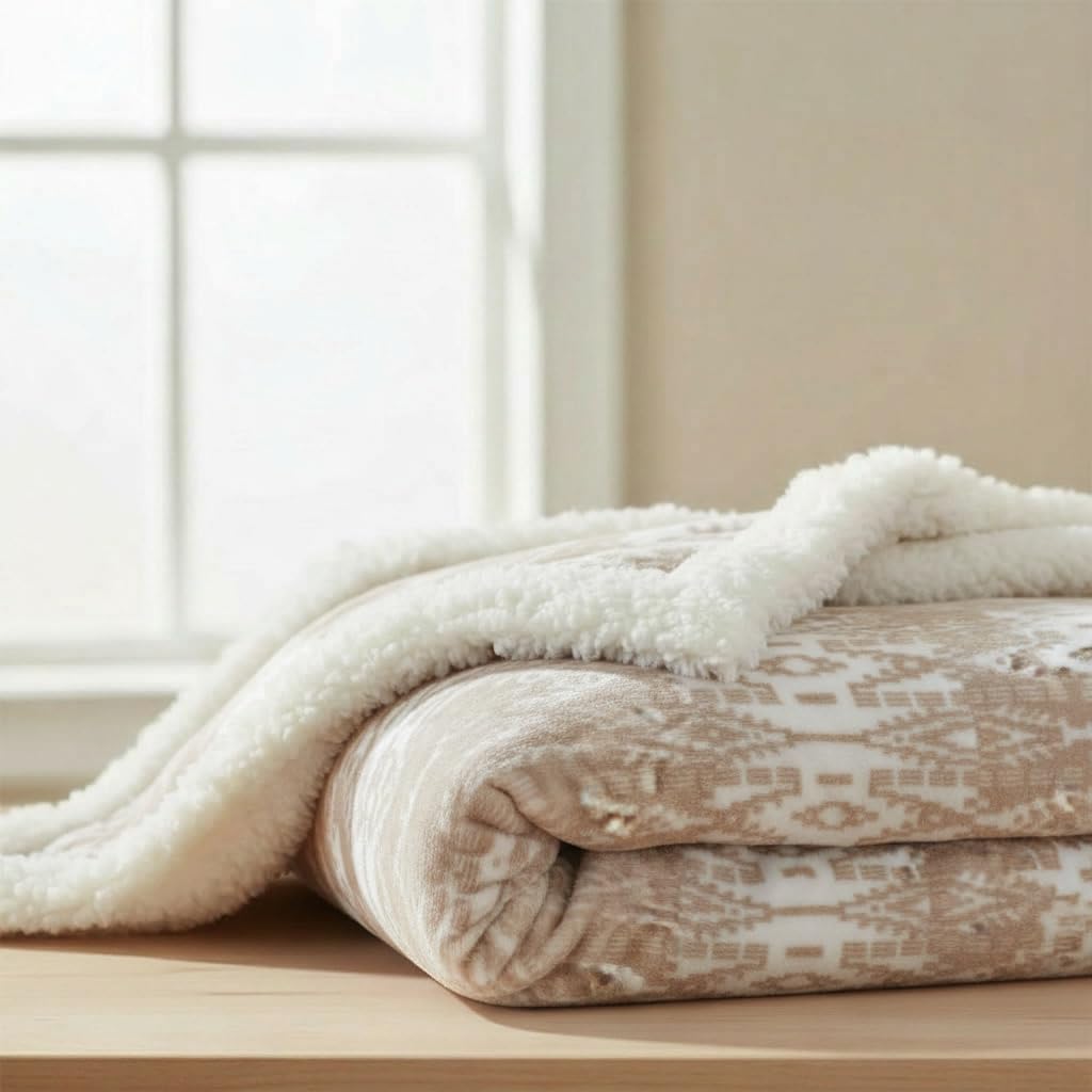 Eddie Bauer Sherpa throw blanket features the San Juan geometric pattern