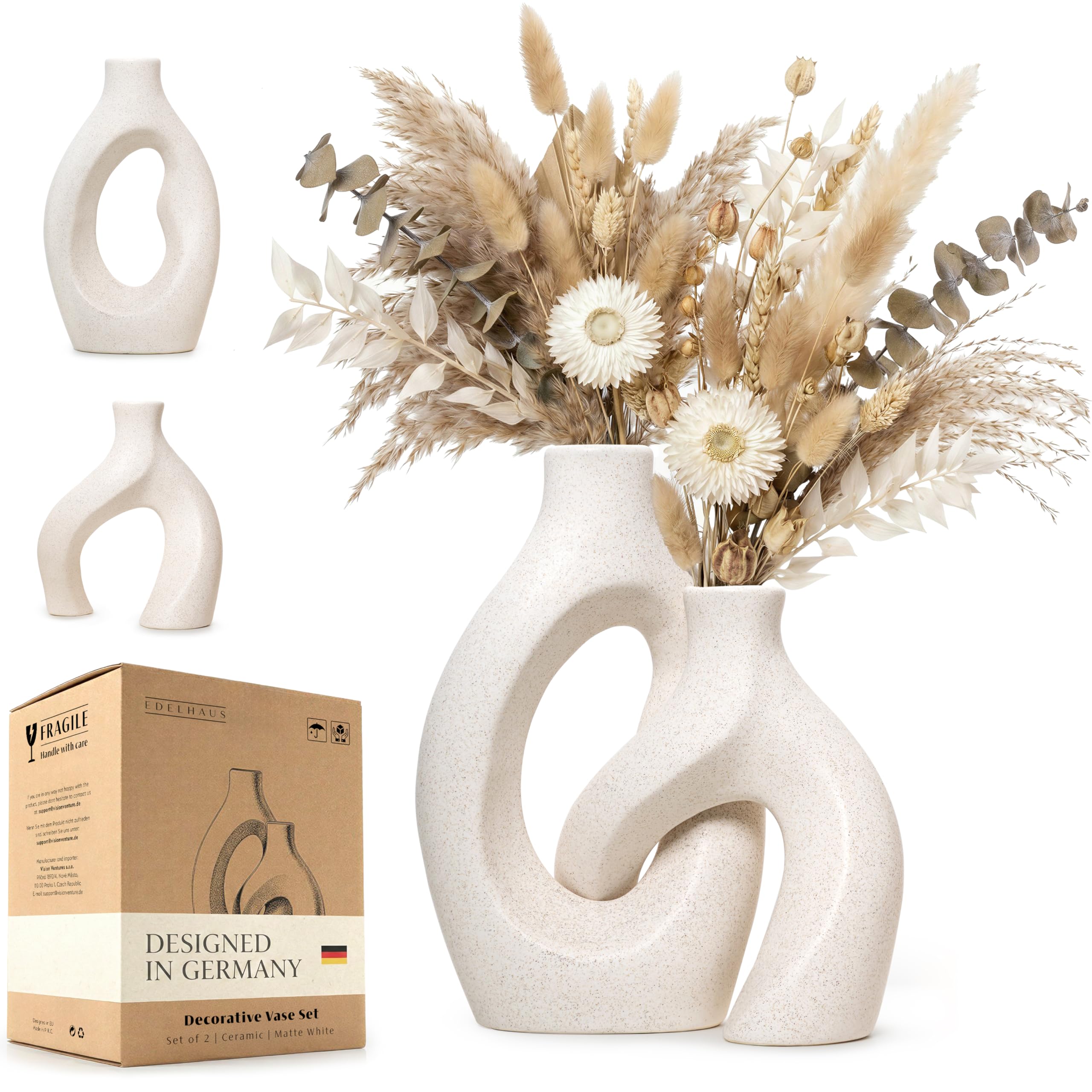 Edelhaus White Oval Vase Large—bold sculptural support for stems and contemporary decor.