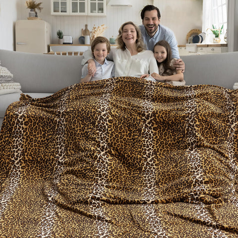 Edenleaf leopard print blanket on bed adds cozy warmth and style.