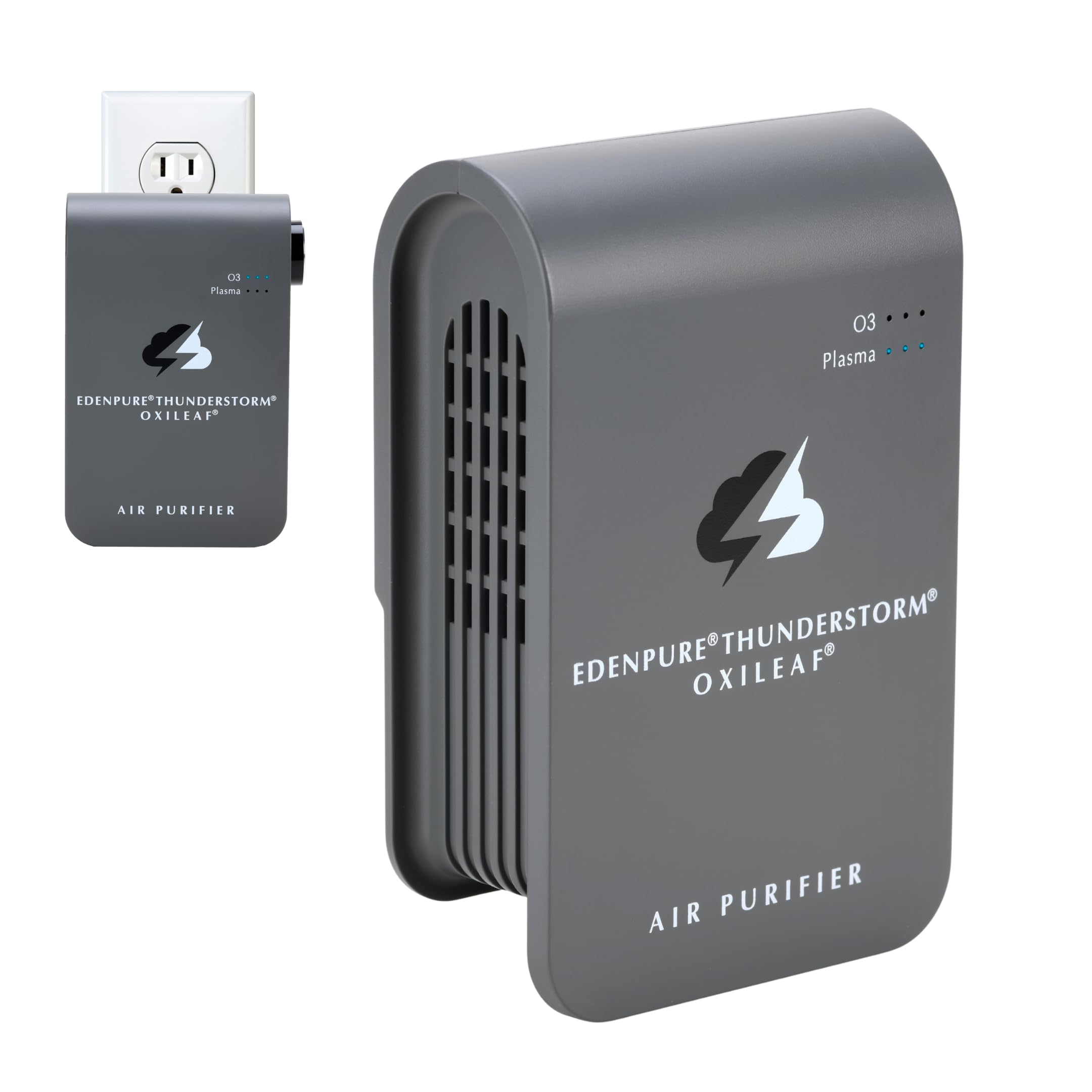 EdenPURE Thunderstorm III plugged into outlet neutralizes pet odors.