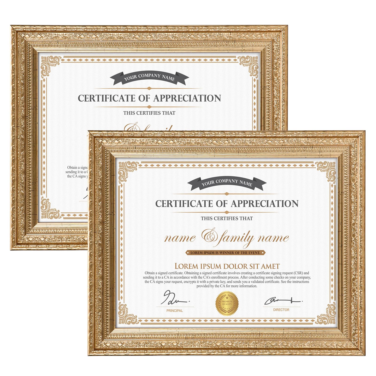 Edenseelake antique gold frame 8.5x11 highlights diplomas with classic elegance for desks or walls.