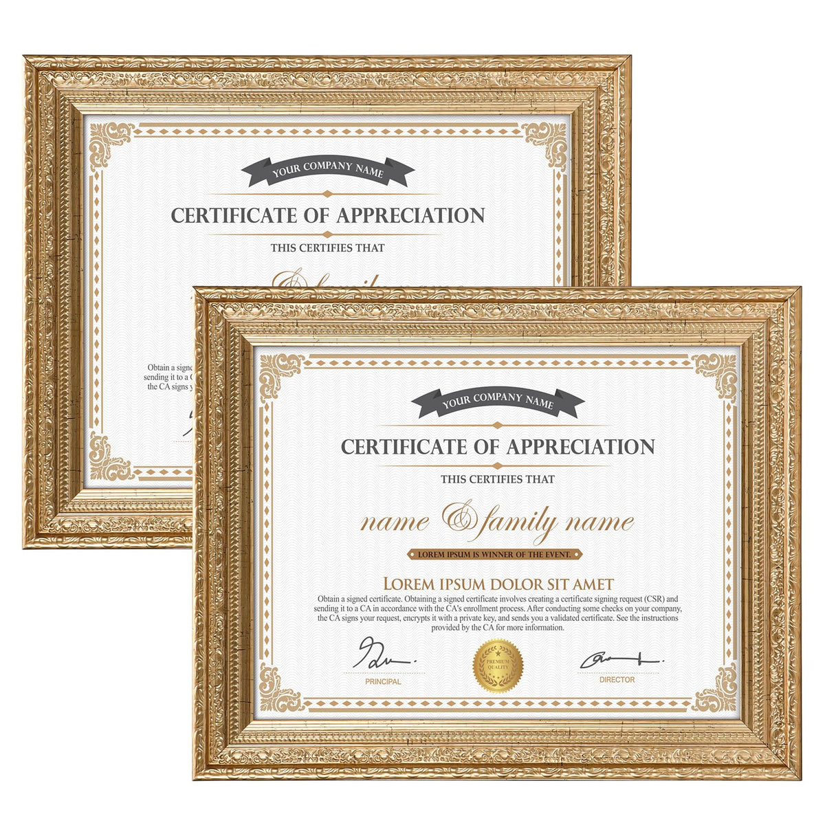 Edenseelake antique gold frame 8.5x11 highlights diplomas with classic elegance for desks or walls.