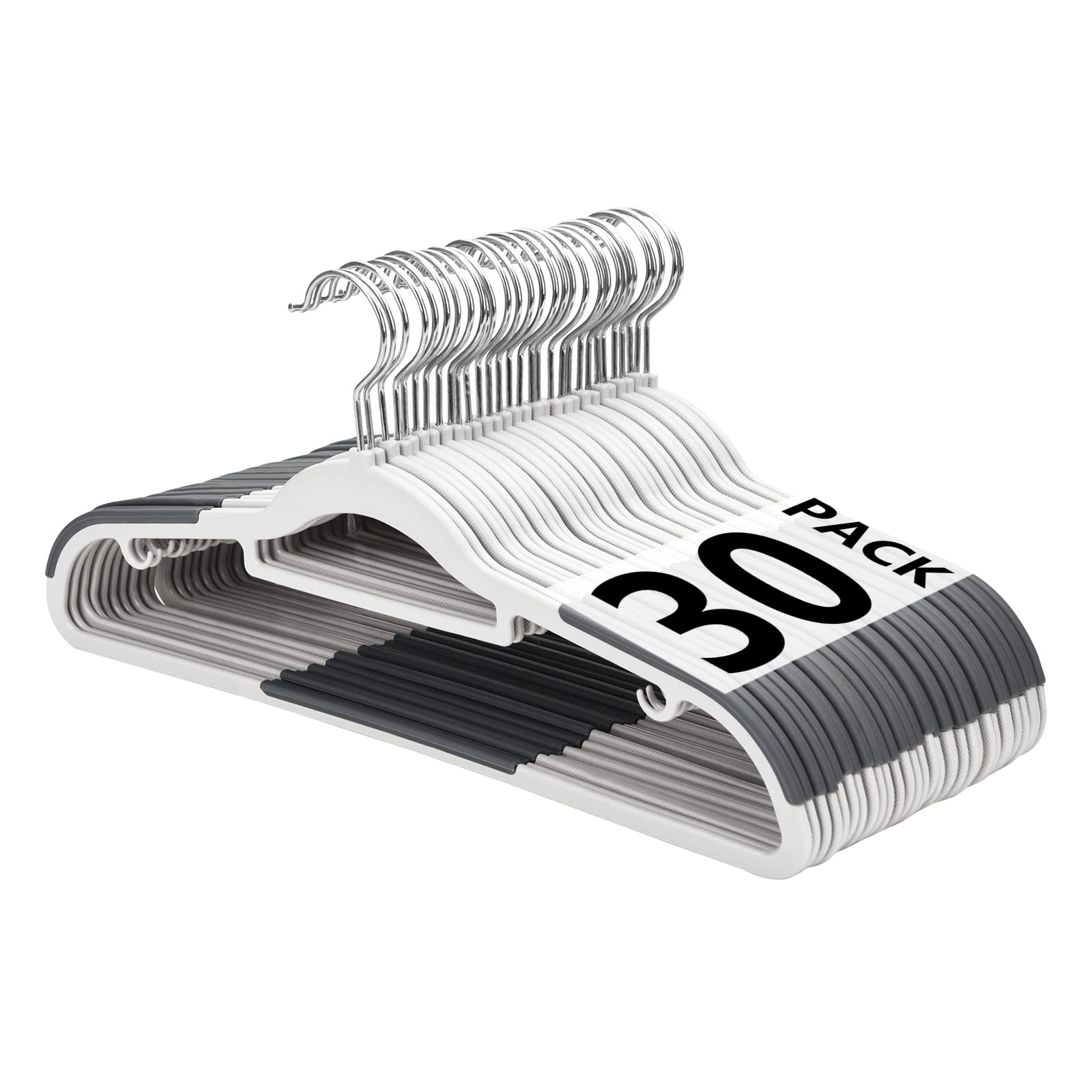 Edergoo plastic hangers 30-pack with slim profile for space saving closet organization.
