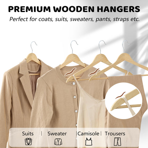 Pant bar on Edergoo hangers allows hanging coats and pants together.