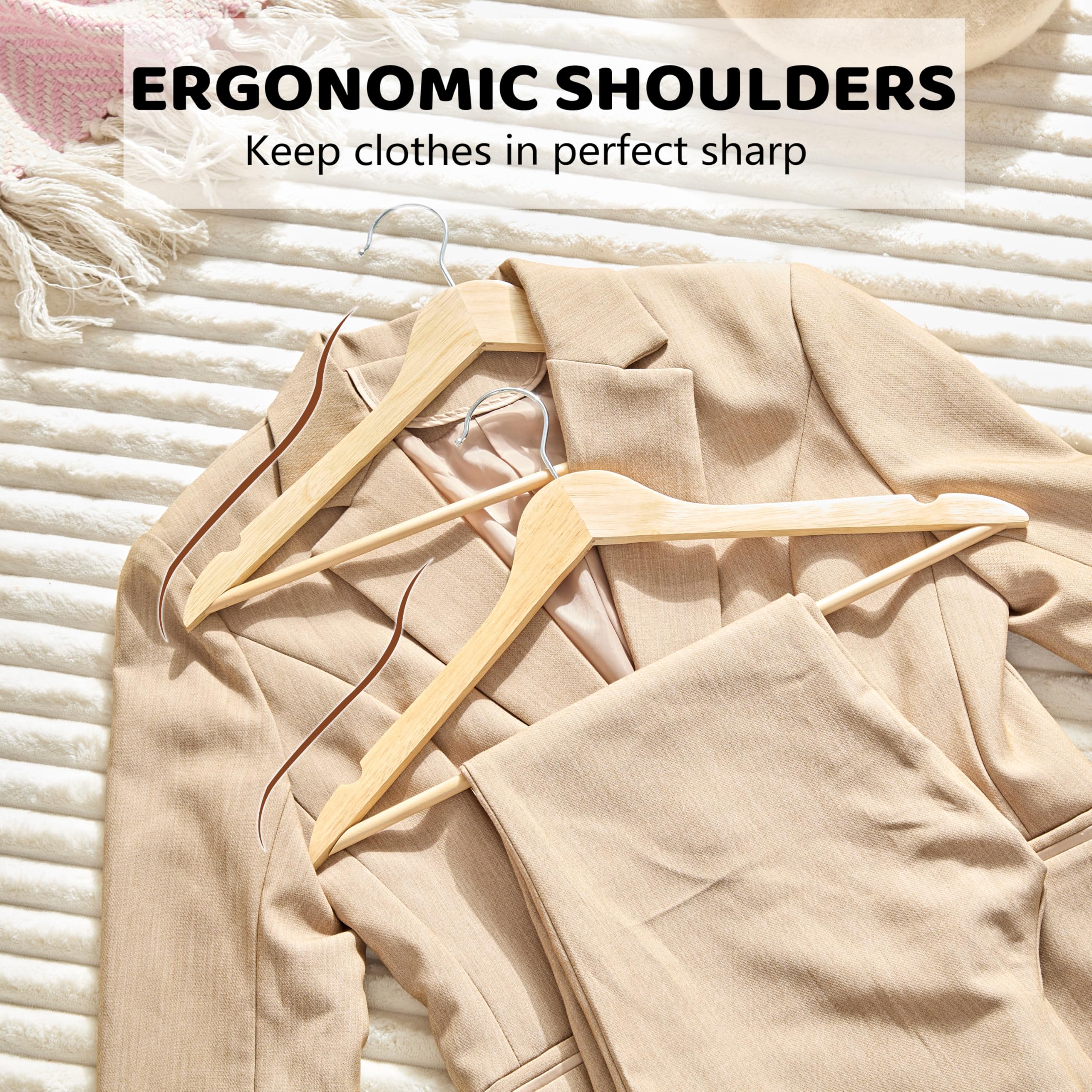 Smooth hand-polished finish on Edergoo hangers prevents snagging.