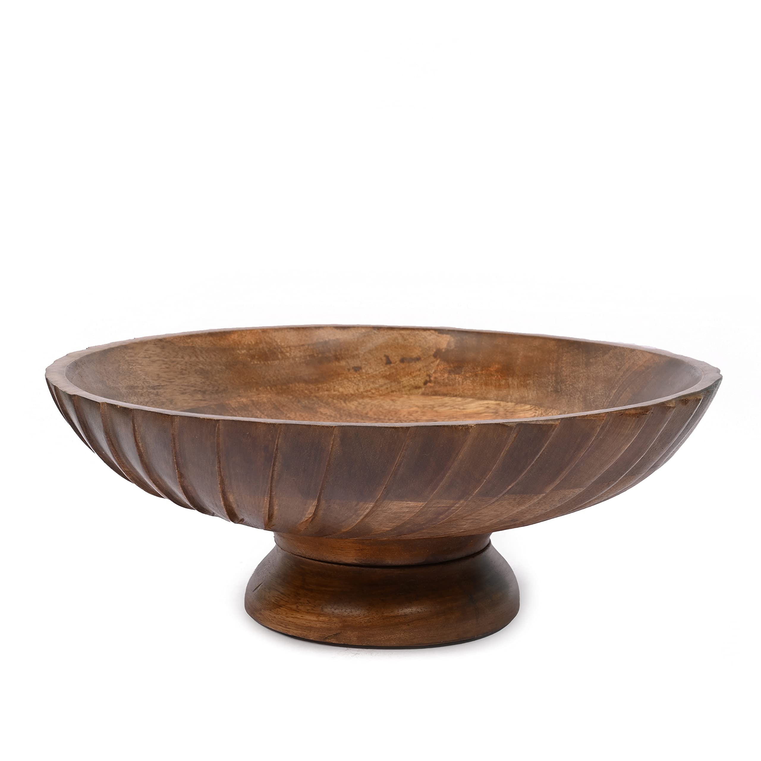 EDHAS mango wood bowl centerpiece on a dining table adds natural warmth.