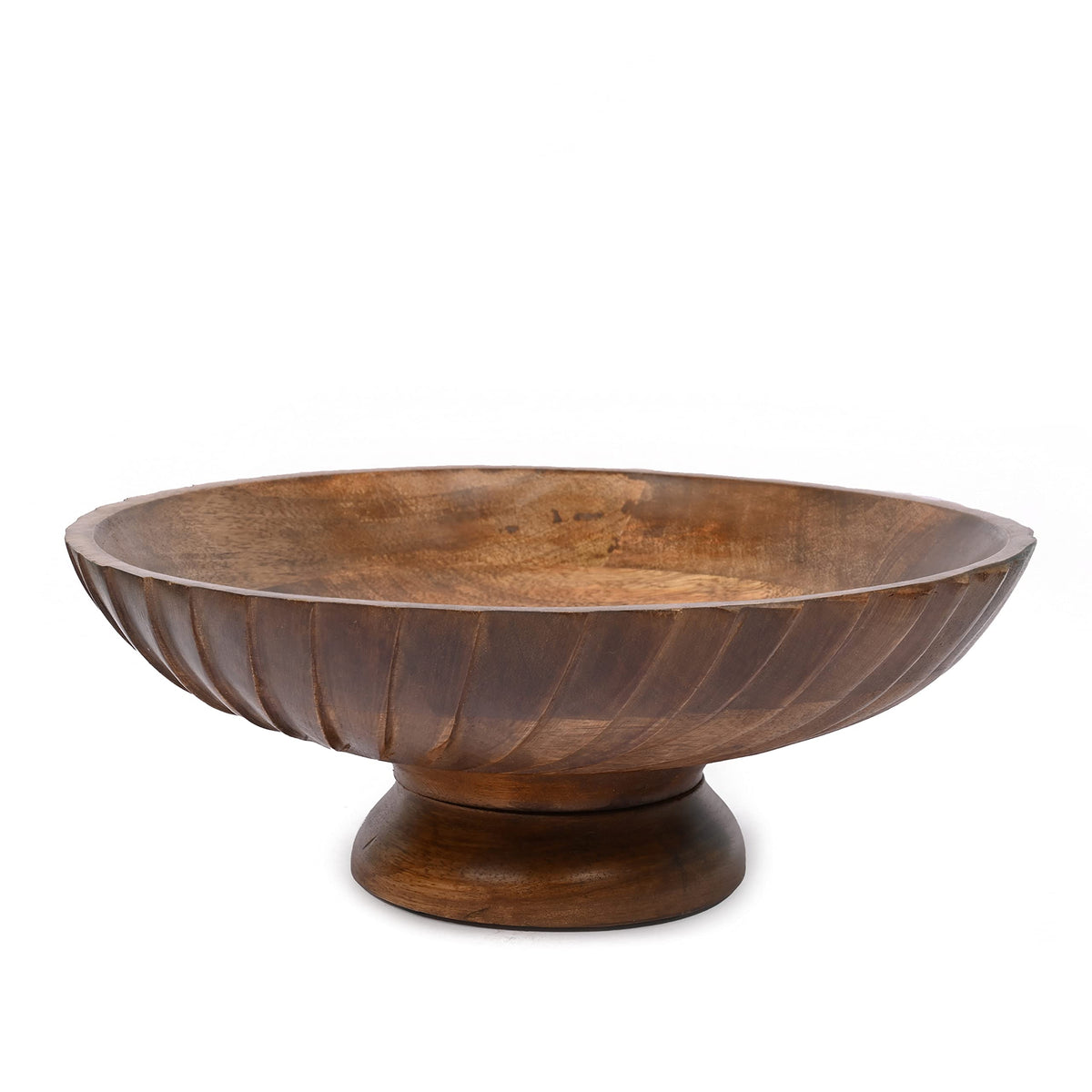 EDHAS mango wood bowl centerpiece on a dining table adds natural warmth.