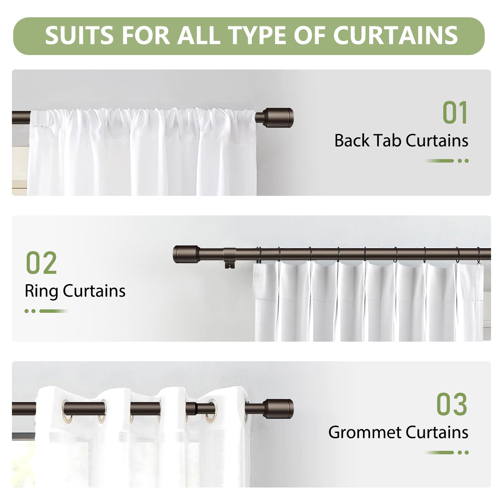 Edidonson 2-pack curtain rods enable quick, adjustable installation.