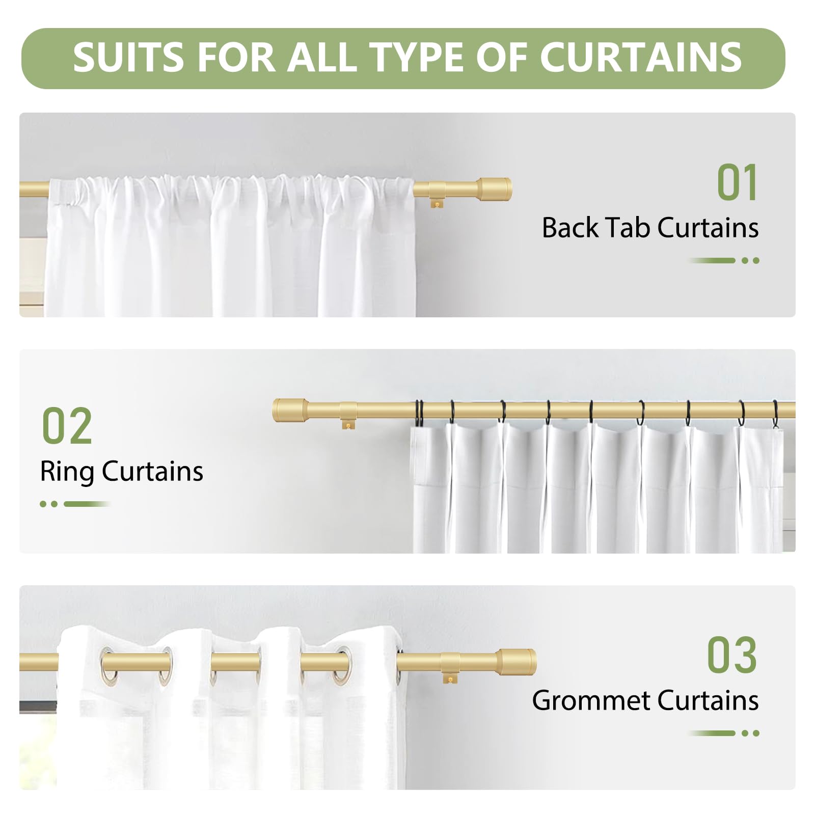 Edidonson 2-pack gold curtain rods ideal for multi-room setups.