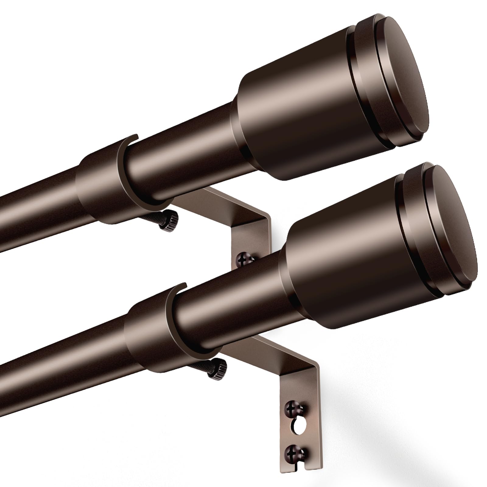 Edidonson 5/8-inch antique bronze curtain rod extended for 30-90 inch windows.