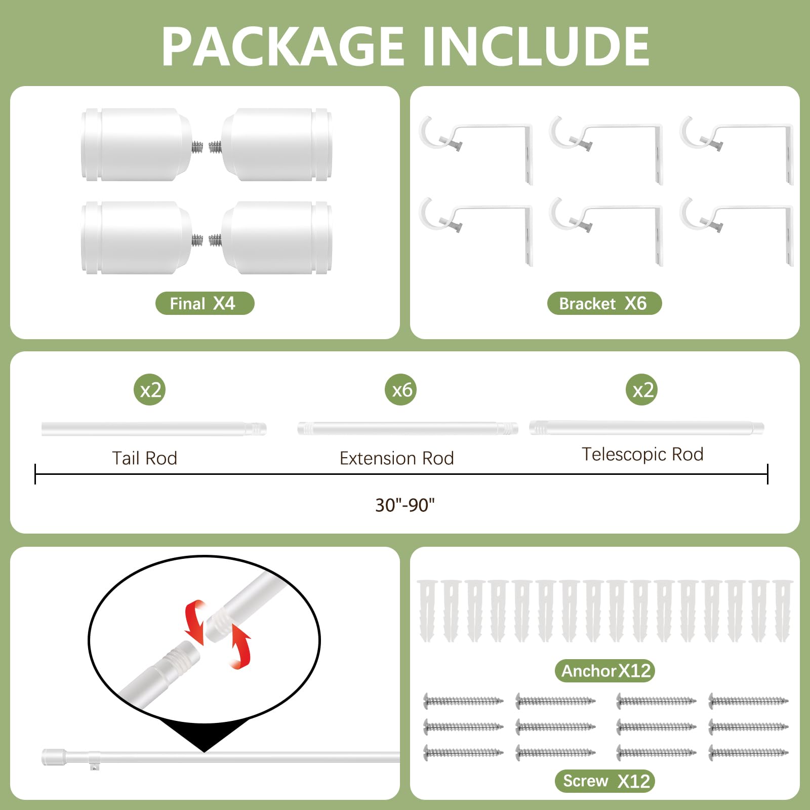 Edidonson extendable rod sections span up to 90 inches