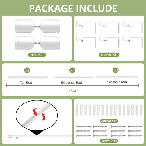 Edidonson extendable rod sections span up to 90 inches