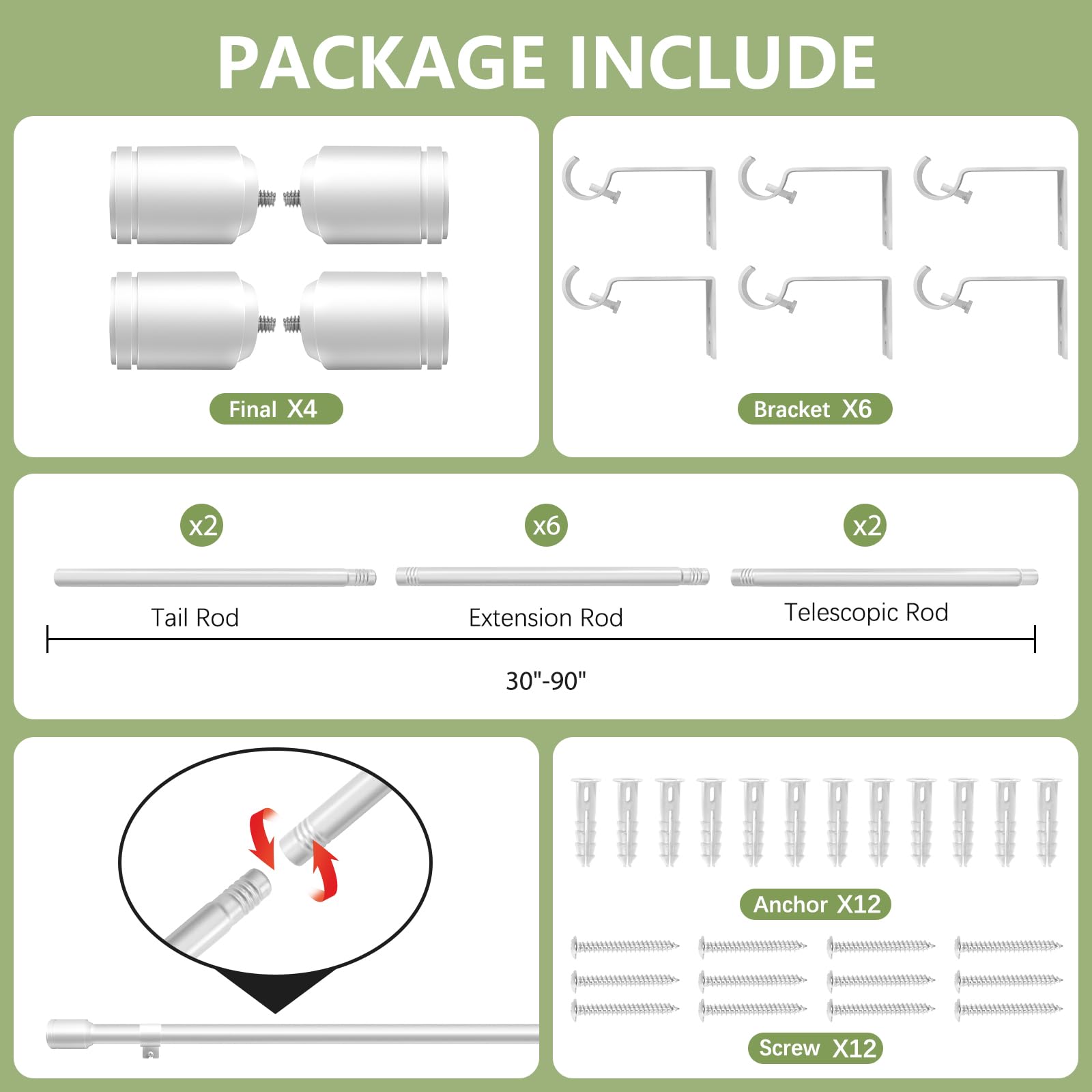 Edidonson curtain rod length range 30 to 90 inches for versatility